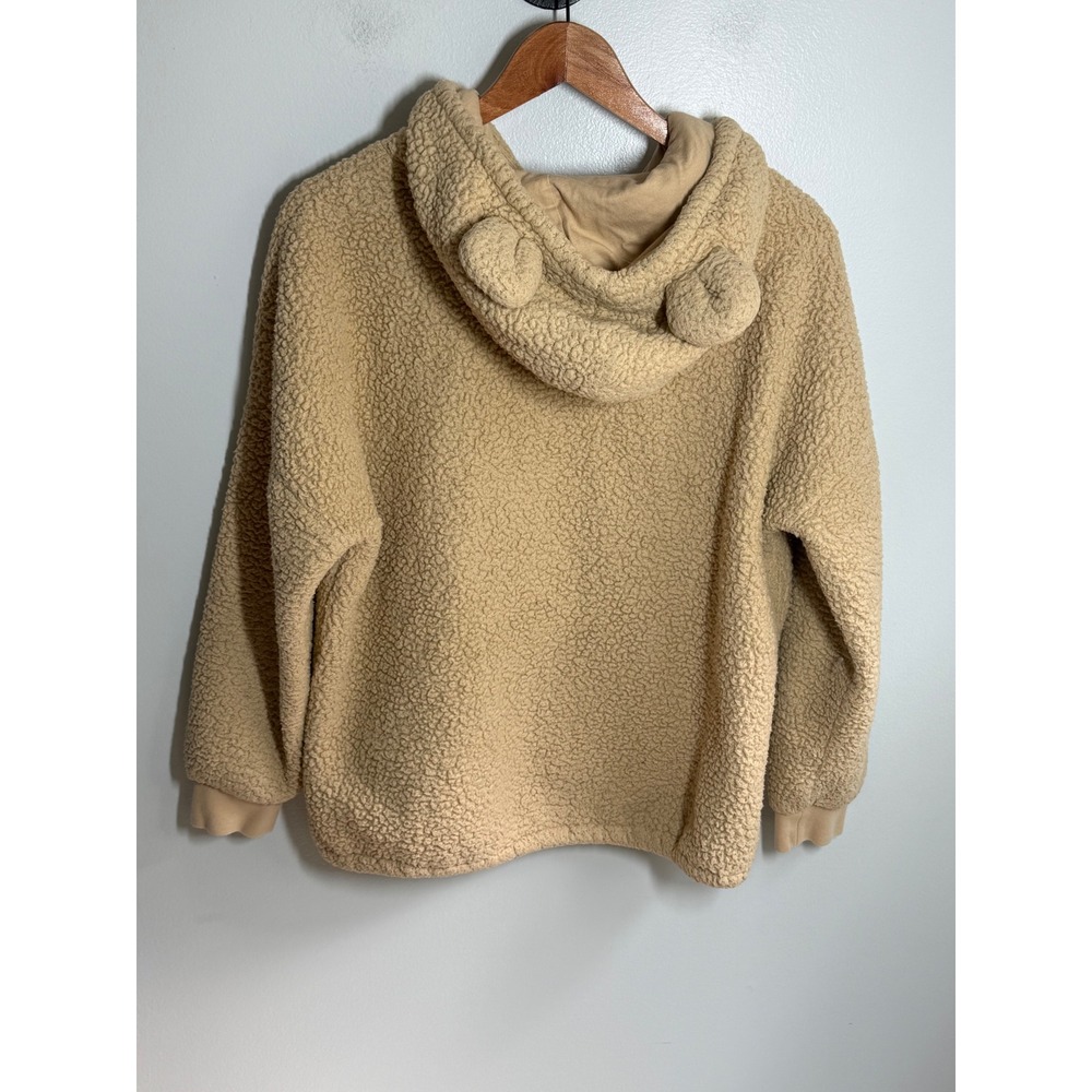 Disney Winnie The Pooh Piglet Sherpa Fleece Hoodie Bear Ears Tan Beige Small - Picture 2 of 4